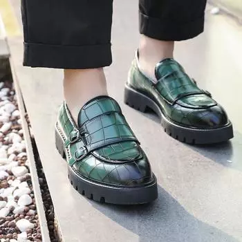 Брендовые модные мужские кожаные туфли, мокасины с двумя пуговицами, оксфордские толстые мужские туфли, повседневные мокасины, мужские туфли для торжественных случаев 38 чёрный