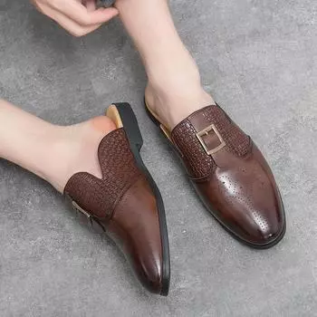 Брендовые модные новые резные полуподдерживающие нескользящие кожаные туфли летние британские дышащие кожаные тапочки с узором «елочка» ленивые туфли 38 коричневый