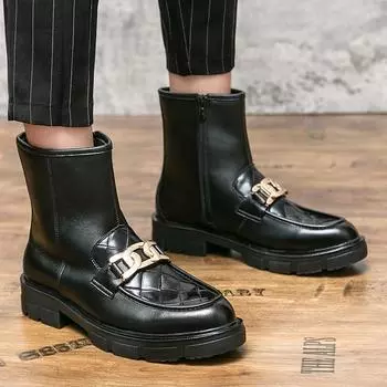 Брендовые мужские ботинки челси с цепочкой, ботильоны, деловые, с острым носком, модные, ковбойские, на платформе, роскошные, для отдыха, мужские ботинки 38