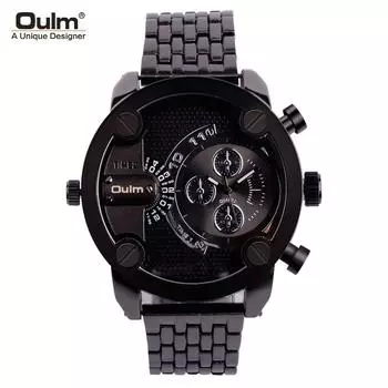 Брендовые мужские часы OULM;Мужские мультизонные часы для отдыха со стальным ремнем, большой циферблат;кварцевые часы чёрный