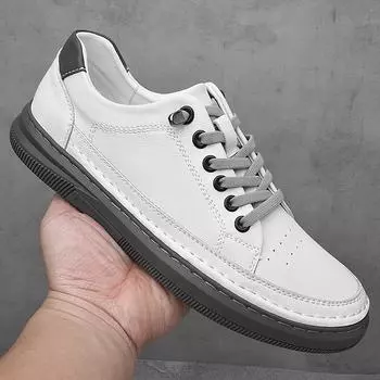 Брендовые мужские кожаные туфли Удобная повседневная обувь из натуральной кожи Лоферы Прогулочные туфли на плоской подошве Мокасины Мягкая подошва Обувь для вождения 38 белый