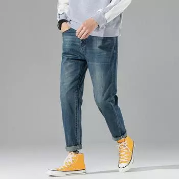Брендовые мужские модные джинсы мужские в стиле Харадзюку простые джинсовые брюки мужские прямые модные дикие джинсы 36 синий