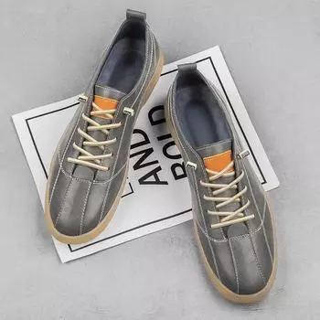 Брендовые мужские повседневные новые кожаные туфли для мужчин, нескользящая спортивная обувь, модные удобные кроссовки, мужские повседневные туфли без шнуровки на плоской подошве 37 бежевый