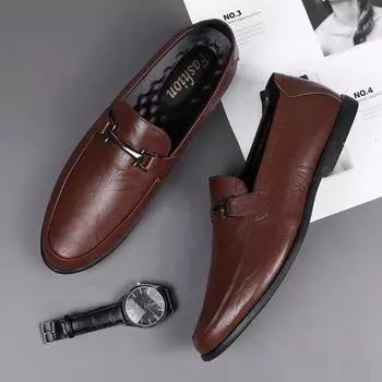 Брендовые мужские повседневные туфли на мягкой подошве, повседневные туфли без застежек, мокасины, британский стиль, черные деловые кроссовки для вождения 37 чёрный