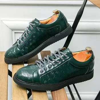 Брендовые мужские повседневные туфли на шнуровке из кожи, модные весенние новые мужские кроссовки для повседневного ношения на работе и на открытом воздухе, универсальные туфли для отдыха на толстой подошве 39 чёрный