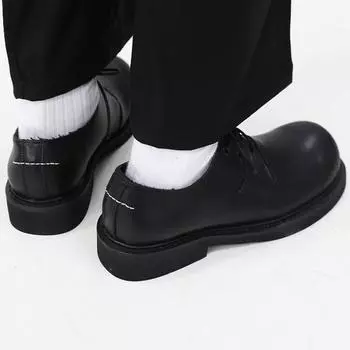 Брендовые мужские японские туфли Karajuku в корейском стиле в уличном стиле с круглым носком, однотонные кожаные туфли для мужчин, повседневные деловые туфли из кожи с квадратным носком 38 чёрный