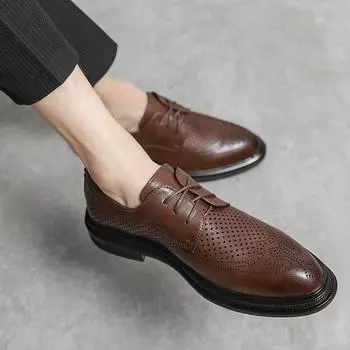 Брендовые мужские туфли-броги, модные деловые туфли из натуральной кожи на плоской подошве, черные дышащие мужские формальные офисные рабочие туфли 38 чёрный