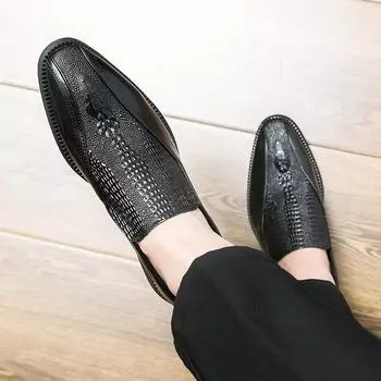 Брендовые мужские туфли из кожи с крокодиловым узором, деловые туфли для офиса, вечеринки, свадьбы, повседневные оксфорды 38 чёрный