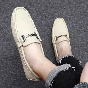 Брендовые мужские туфли из натуральной кожи, мужские повседневные мокасины без застежек на плоской подошве, мужские мокасины, роскошный дизайн, мужская летняя обувь для вождения, большой размер 38 бежевый