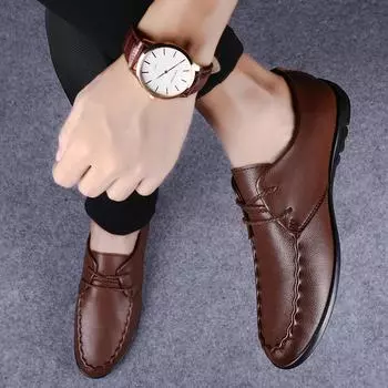 Брендовые мужские туфли из натуральной кожи, новые весенне-летние мужские мокасины, туфли высокого качества для мужчин, удобная деловая обувь 37 чёрный