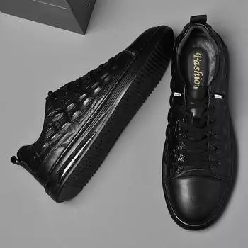 Брендовые мужские туфли на плоской подошве, классические черные кроссовки, мужская обувь, повседневная, из натуральной кожи, роскошные мужские туфли для скейтбординга, кроссовки на шнуровке Luxe 42