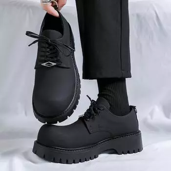 Брендовые мужские туфли на толстой подошве в британском стиле на весну/осень, классические кожаные туфли, новые модные мужские классические черные рабочие туфли на шнуровке 38 чёрный