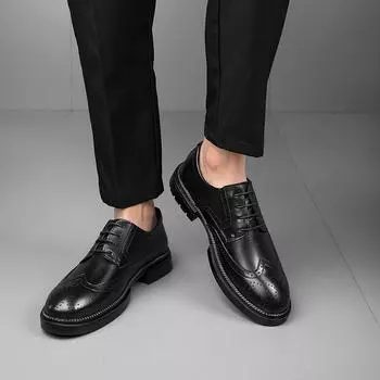 Брендовые мужские туфли-оксфорды из натуральной кожи, черные, коричневые туфли ручной работы на шнуровке с круглой головкой, свадебные офисные деловые деловые туфли 38 чёрный