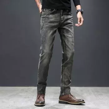 Брендовые мужские узкие джинсы, эластичные ретро-джинсы, мужские джинсовые брюки, высококачественные брюки 28 серый