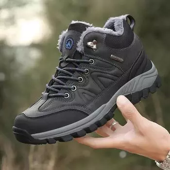 Брендовые мужские зимние ботинки для снега, водонепроницаемые кожаные кроссовки, супер теплые мужские ботинки, мужские походные ботинки, рабочая обувь, размер 38-47 38 чёрный