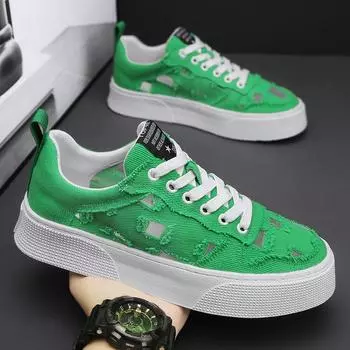 Брендовые парусиновые туфли для мужчин, зеленые кроссовки, мужские летние дизайнерские повседневные туфли на плоской подошве с открытым носком, модные мужские туфли в стиле хип-хоп 39 зелёный