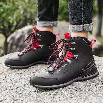 Брендовые профессиональные походные ботинки из натуральной кожи для треккинга, горные кроссовки для кемпинга, мужская обувь для тактической охоты, водонепроницаемые 40 чёрный