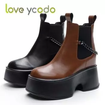 Брендовые сапоги Love Ycodo для женщин и девочек на весну и осень, модные повседневные кожаные ботинки на толстой подошве из воловьей кожи 39 чёрный