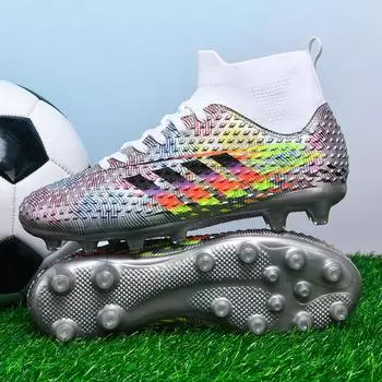 Брендовые серебристые мужские футбольные бутсы большого размера 34-46, дышащие, без застежек, мужские футбольные бутсы для тренировок на открытом воздухе, кроссовки FG для мужчин 34