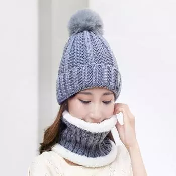 Брендовые толстые теплые комплекты уличных шапок женские шарфы вязаные шапки для девочек черные белые розовые бордовые серые бежевые красные Hat + Scarf чёрный