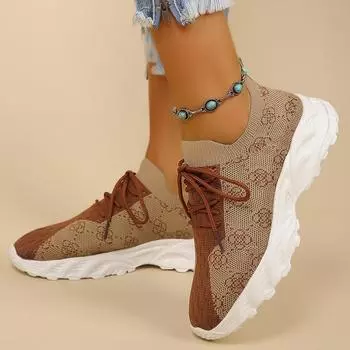 Брендовые трикотажные кроссовки на платформе для женщин 2024 года, спортивная обувь на мягкой толстой подошве для женщин, большой размер 42, дышащие кроссовки для бега 35 хаки