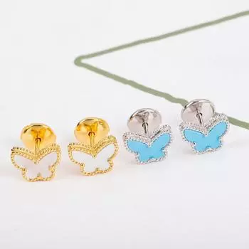 Брендовые ювелирные изделия из чистого стерлингового серебра для женщин, комплект свадебных украшений с перламутром и бабочкой, ожерелье, браслет, роскошный топ, розовое золото синий