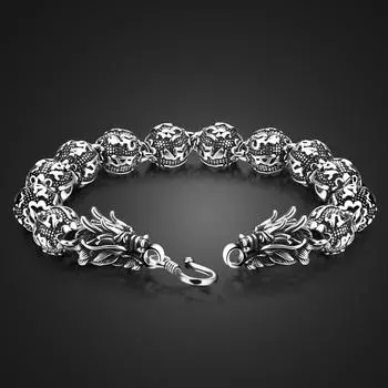 Брендовые ювелирные изделия, модный браслет из 100% стерлингового серебра 925 пробы для мужчин, винтажный браслет в стиле панк, тайский серебряный браслет с драконом, 11 мм, манжета, подарок 7.5 inches