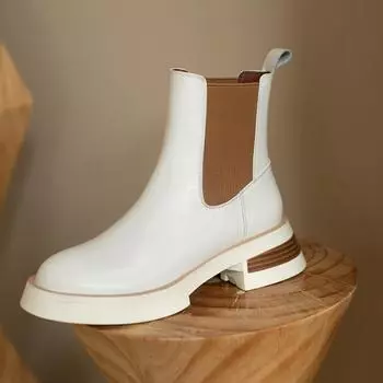 Брендовые женские ботильоны VANGULL, весенне-осенние ботильоны из натуральной кожи, кожаные ботинки «Челси» с верхом из натуральной кожи, короткие ботинки в британском стиле 34 белый