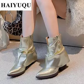 Брендовые женские ботинки Chelsea с острым носком, массивные кожаные туфли, зимние новые модные туфли-лодочки Gladiator Goth Snow Botas Mujer 35