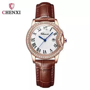 Брендовые женские часы CHENXI, модные элегантные часы с кристаллами и бриллиантами, женские кварцевые часы, кожаные часы для женщин, бесплатная доставка красный