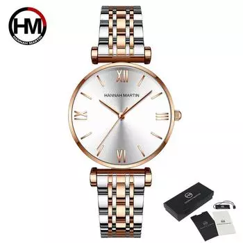 Брендовые женские часы Hannah Martin, наручные часы из розового золота для женщин, модные кварцевые часы, роскошный классический дизайн, женские наручные часы розового золота