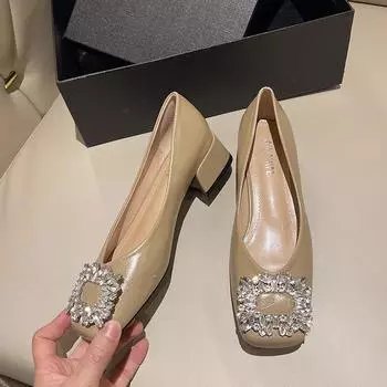 Брендовые женские сандалии на массивном каблуке, обувь на мелком каблуке, дизайнерские туфли-лодочки с кристаллами, новые летние тенденции, вечерние платья, женская обувь Mujer 38 бежевый