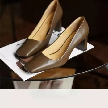 Брендовые женские туфли-лодочки 2024 года, новые удобные офисные туфли с неглубоким носком для женщин, повседневные модные женские туфли на высоком каблуке Zapatos Mujer 34 бежевый