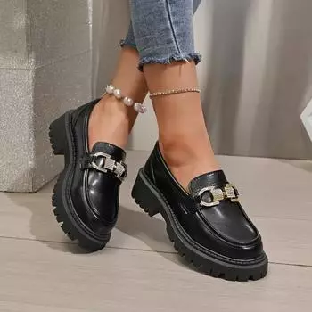 Брендовые женские туфли Лоферы Женские туфли на высоком каблуке Модные металлические украшения Офисные и карьерные туфли на каблуках больших размеров для женщин 36