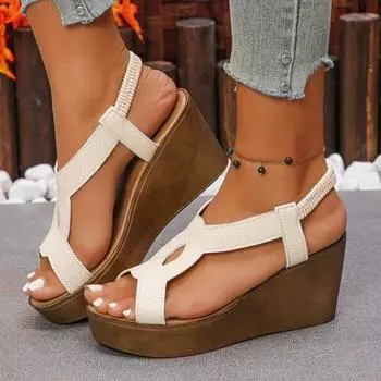 Брендовые женские туфли с эластичной резинкой женские сандалии модные повседневные сандалии больших размеров женские летние сандалии на танкетке с открытым носком 36