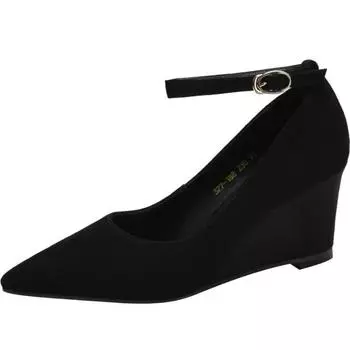 Брендовые женские туфли с обхватом щиколотки, женские туфли на высоком каблуке, модные туфли-лодочки, женские туфли с острым носком, на танкетке, с пряжкой и ремешком 35