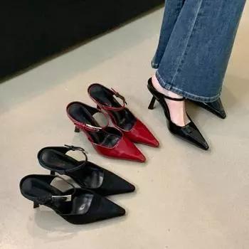 Брендовые женские туфли с открытой пяткой, мода 2024 года, весна, новые женские туфли на высоком каблуке, элегантные босоножки-мюли на среднем каблуке с острым носком 38 красный