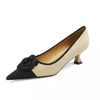 Брендовые женские весенние туфли VANGULL, туфли-лодочки из натуральной кожи, туфли на высоком каблуке из овчины, коровьей и свиной кожи высотой 22–24,5 см с острым носком и цветком 34 абрикосовый