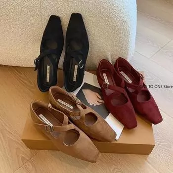 Брендовые женские замшевые туфли-лоферы, женские туфли Мэри Джейн на низком каблуке, женские модные ретро-туфли с перекрестной пряжкой 35 чёрный