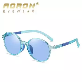 Брендовый дизайн AORON TR90, поляризационные солнцезащитные очки в круглой оправе, модные классические уличные детские очки чёрный