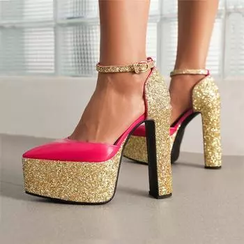 Брендовый дизайн, блестящие, серебристо-красные женские сандалии, новые сексуальные женские туфли на высоком каблуке 15,5 см для свадебной вечеринки, ночного клуба, размер 43 43