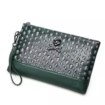 Брендовый дизайн, мужская сумка с тиснением в виде черепа, на запястье, роскошные клатчи в стиле панк для женщин, лето 2024, летняя Хэллоуин, готическая сумка со скелетом под мышками чёрный