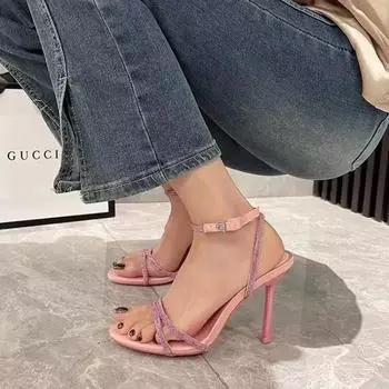Брендовый дизайн розовые босоножки на высоком каблуке женские летние босоножки с ремешками на щиколотке женские туфли больших размеров 40 на тонком каблуке для вечеринок 36