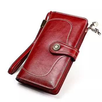 Брендовый длинный женский кошелек, винтажный кожаный кошелек на молнии, женский клатч, сумка для телефона, кошелек для монет, держатель для карт коричневый