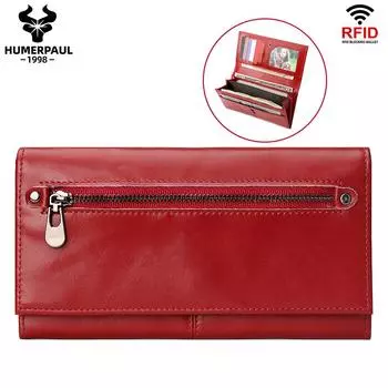Брендовый женский кошелек из натуральной кожи, RFID, с несколькими слотами для карт, большой емкости, дизайнерский длинный кошелек, сумка для телефона красный
