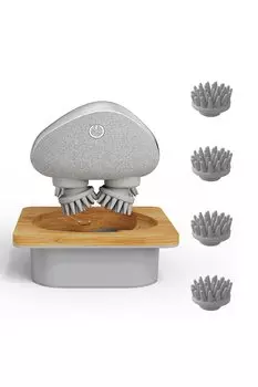 [breo] Электрическая щетка для кожи головы, уход за кожей головы, 3D-движение, бамбуковая подставка для зарядки, водонепроницаемость IPX7, для влажного и сухого использования, легкая, спа-зона для головы, можно использовать на