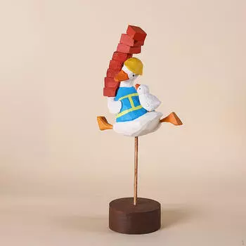 Brick Moving Duck Statue Desktop Ornament Decorative Artwork Wooden Sculpture Wood Carving for