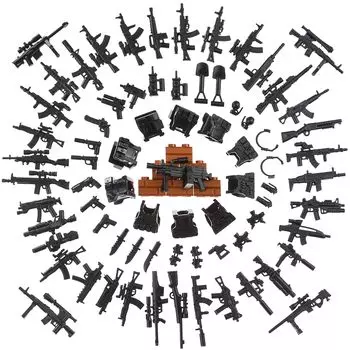 BrickBounty 88 Оружие Пулеметы Совместимость с Минифигурками основных брендов Военные базы Казармы Игрушки Солдаты Современная боеприпасы SWAT времен Второй мировой войны