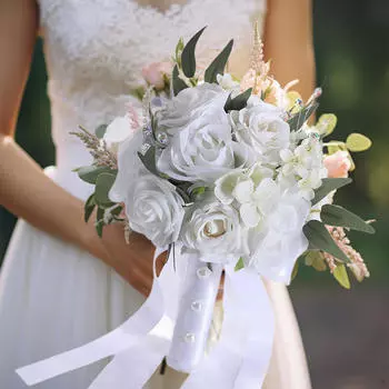 Bridal Bouquet Artificial Rose Flowers Centerpieces Ornament Tossing Bridesmaid Flower for белый