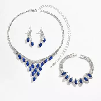 Bridal Crystal Full Diamond Necklace Earrings Bracelet Set Exquisite High-End Dress Necklace Accessories